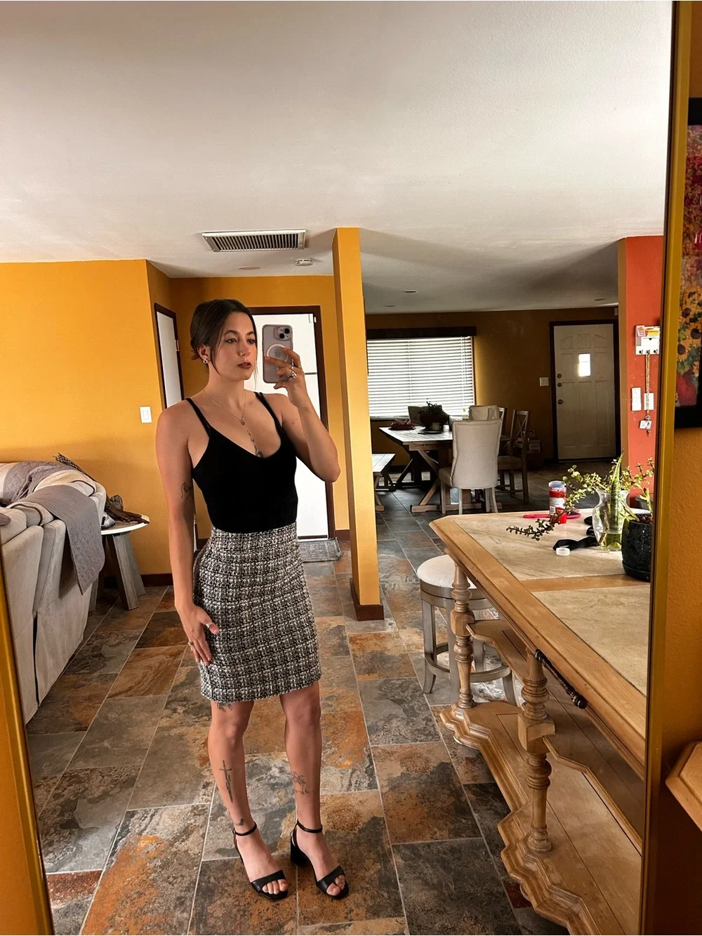 Banana Republic Factory Tweed Pencil Skirt 00P Black White Mini Skirt